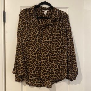 Animal print button front blouse